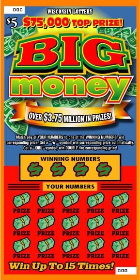 Big Money instant scratch game Big Money instant scratch ticket from Wisconsin Lottery - unscratched