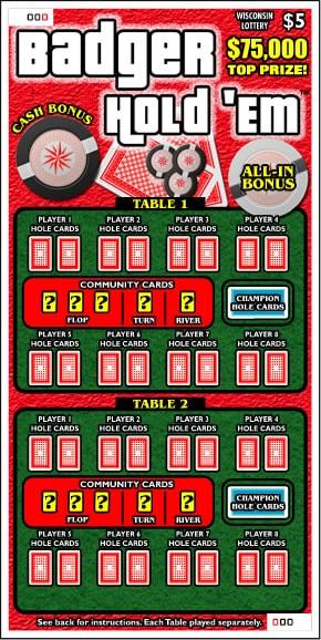 Badger Hold 'Em instant scratch game Badger Hold 'Em instant scratch ticket from Wisconsin Lottery - unscratched