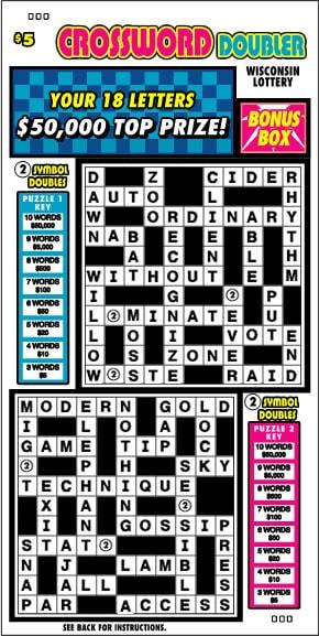 Crossword Doubler instant scratch ticket from Wisconsin Lottery - unscratched