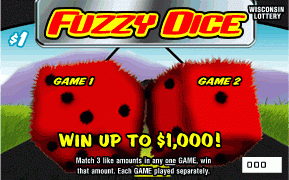 Fuzzy Dice instant scratch game Fuzzy Dice instant scratch ticket from Wisconsin Lottery - unscratched