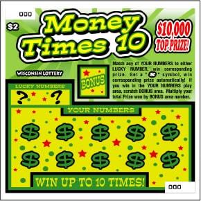 Money Times 10 instant scratch ticket from Wisconsin Lottery - unscratched