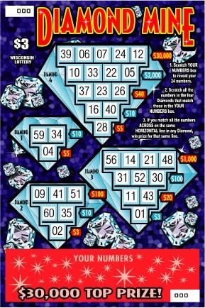 Diamond Mine instant scratch ticket from Wisconsin Lottery - unscratched