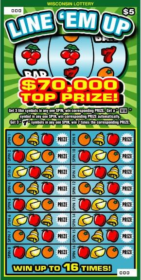 Line 'Em Up instant scratch game Line 'Em Up instant scratch ticket from Wisconsin Lottery - unscratched