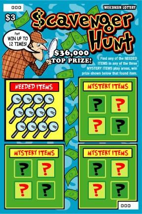 Scavenger Hunt instant scratch ticket from Wisconsin Lottery - unscratched