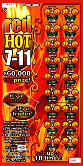 Red Hot 7-11 instant scratch ticket from Wisconsin Lottery - unscratched