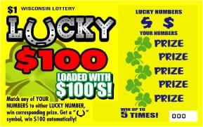 Lucky $100 instant scratch game Lucky $100 instant scratch ticket from Wisconsin Lottery - unscratched