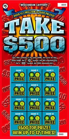 Take $500 instant scratch ticket from Wisconsin Lottery - unscratched