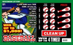 Baseball instant scratch game Baseball instant scratch ticket from Wisconsin Lottery - unscratched