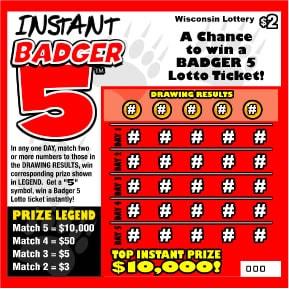 Instant Badger 5 instant scratch game Instant Badger 5 instant scratch ticket from Wisconsin Lottery - unscratched