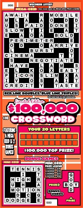 $100,000 Crossword instant scratch game $100,000 Crossword instant scratch ticket from Wisconsin Lottery - unscratched
