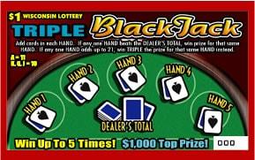 Triple Blackjack instant scratch game Triple Blackjack instant scratch ticket from Wisconsin Lottery - unscratched