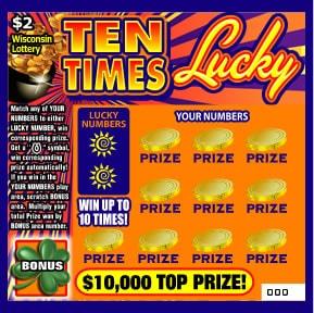 Ten Times Lucky instant scratch game Ten Times Lucky instant scratch ticket from Wisconsin Lottery - unscratched