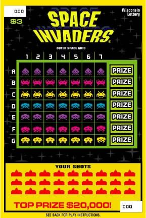 Space Invaders instant scratch game Space Invaders instant scratch ticket from Wisconsin Lottery - unscratched