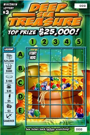 Deep Sea Treasures instant scratch ticket from Wisconsin Lottery - unscratched