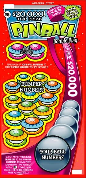 Pinball Double Play instant scratch/pull-tab game Pinball Double Play instant scratch/pull-tab ticket from Wisconsin Lottery - unscratched