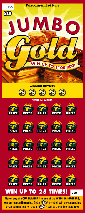 Jumbo Gold instant scratch game Jumbo Gold instant scratch ticket from Wisconsin Lottery - unscratched