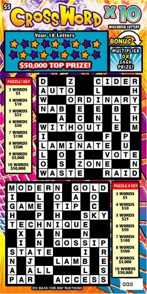 Crossword X10 instant scratch game Crossword X10 instant scratch ticket from Wisconsin Lottery - unscratched