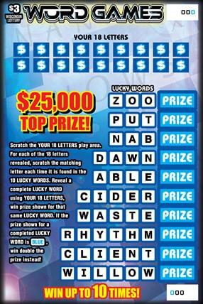 Word Games instant scratch ticket from Wisconsin Lottery - unscratched