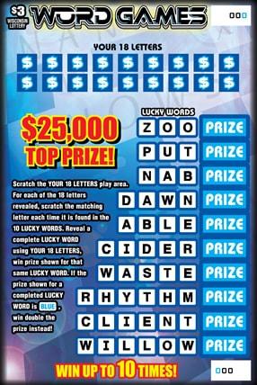 Word Games instant scratch game Word Games instant scratch ticket from Wisconsin Lottery - unscratched