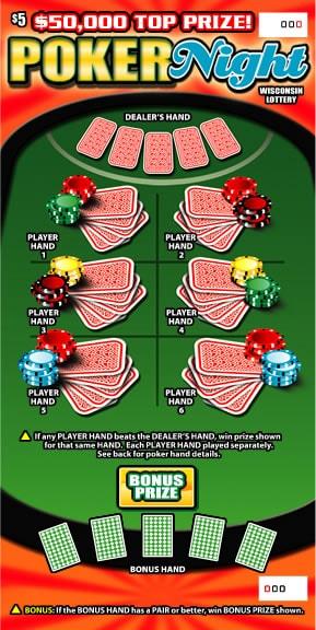 Poker Night instant scratch ticket from Wisconsin Lottery - unscratched