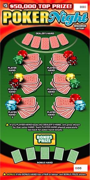 Poker Night instant scratch game Poker Night instant scratch ticket from Wisconsin Lottery - unscratched