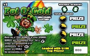Seasonal Series Pot O' Gold instant scratch ticket from Wisconsin Lottery - unscratched