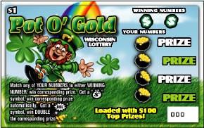 Seasonal Series Pot O' Gold instant scratch game Seasonal Series Pot O' Gold instant scratch ticket from Wisconsin Lottery - unscratched
