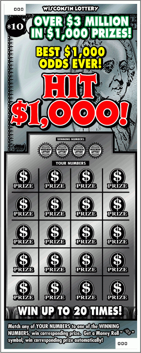 Hit $1,000 instant scratch game Hit $1,000 instant scratch ticket from Wisconsin Lottery - unscratched