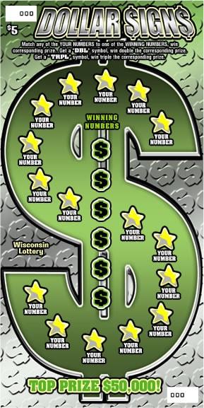 Dollar Signs instant scratch game Dollar Signs instant scratch ticket from Wisconsin Lottery - unscratched