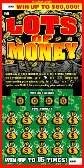 Lots of Money instant scratch ticket from Wisconsin Lottery - unscratched