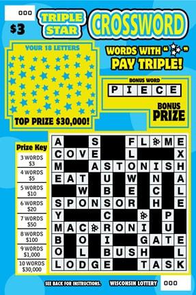 Triple Star Crossword instant scratch game Triple Star Crossword instant scratch ticket from Wisconsin Lottery - unscratched