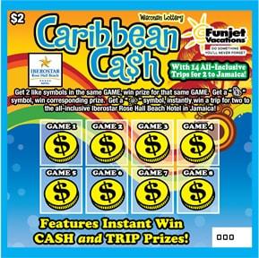 Caribbean Cash instant scratch game Caribbean Cash instant scratch ticket from Wisconsin Lottery - unscratched