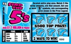 Find the 5s instant scratch ticket from Wisconsin Lottery - unscratched