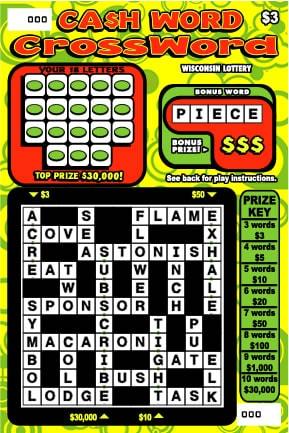 Cash Word Crossword instant scratch game Cash Word Crossword instant scratch ticket from Wisconsin Lottery - unscratched