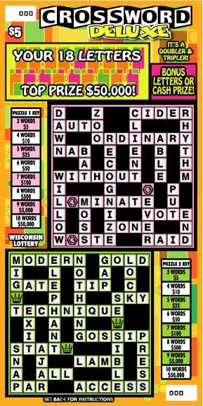 Crossword Deluxe instant scratch ticket from Wisconsin Lottery - unscratched