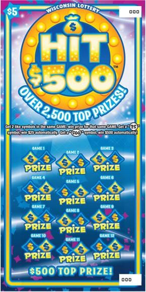 Hit $500 instant scratch game Hit $500 instant scratch ticket from Wisconsin Lottery - unscratched