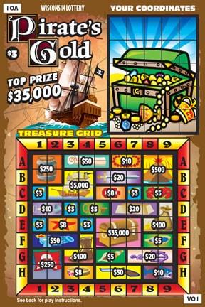 Pirate's Gold instant scratch ticket from Wisconsin Lottery - unscratched