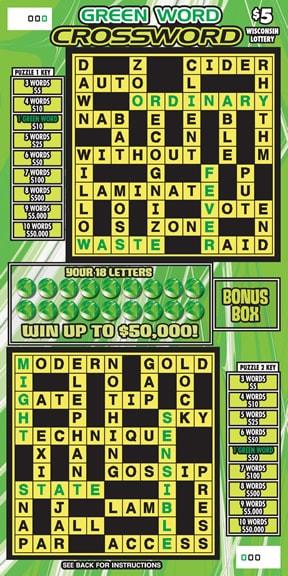Green Word Crossword instant scratch game Green Word Crossword instant scratch ticket from Wisconsin Lottery - unscratched
