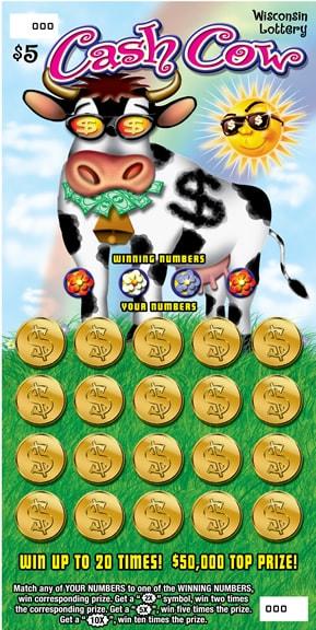 Cash Cow instant scratch ticket from Wisconsin Lottery - unscratched