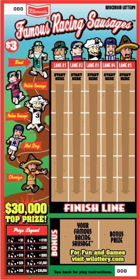 Famous Racing Sausages instant scratch game Famous Racing Sausages instant scratch ticket from Wisconsin Lottery - unscratched