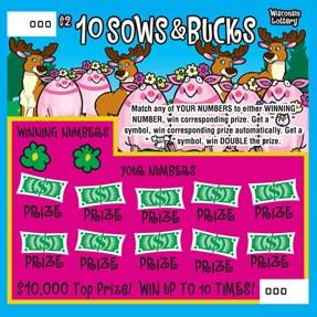 10 Sows and Bucks instant scratch game 10 Sows and Bucks instant scratch ticket from Wisconsin Lottery - unscratched