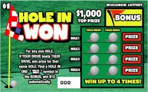 Hole in Won instant scratch game Hole in Won instant scratch ticket from Wisconsin Lottery - unscratched