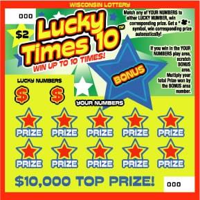 Lucky Times 10 instant scratch game Lucky Times 10 instant scratch ticket from Wisconsin Lottery - unscratched
