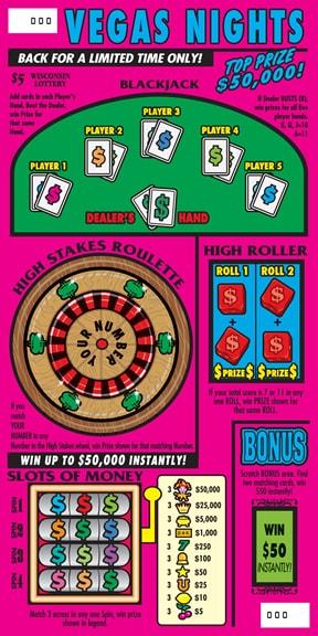 Vegas Nights instant scratch game Vegas Nights instant scratch ticket from Wisconsin Lottery - unscratched