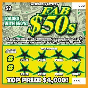 Fab $50s instant scratch ticket from Wisconsin Lottery - unscratched