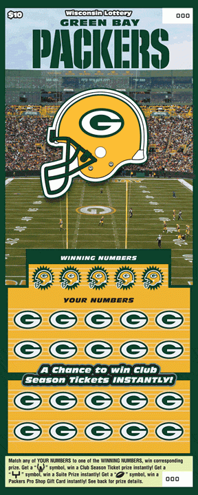 Green Bay Packers instant scratch ticket from Wisconsin Lottery - unscratched