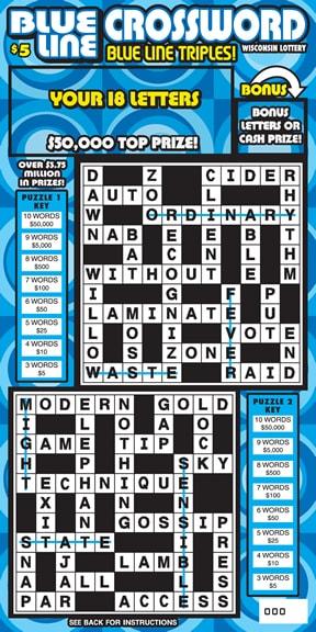 Blue Line Crossword instant scratch game Blue Line Crossword instant scratch ticket from Wisconsin Lottery - unscratched