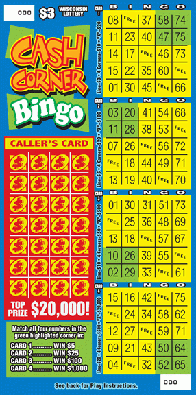Cash Corner Bingo instant scratch game Cash Corner Bingo instant scratch ticket from Wisconsin Lottery - unscratched