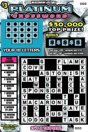 Platinum Crossword instant scratch game Platinum Crossword instant scratch ticket from Wisconsin Lottery - unscratched