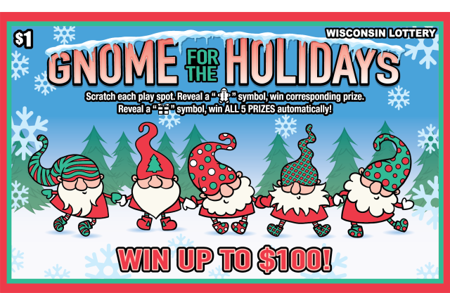 Gnome For The Holidays WI Scratch Game Wisconsin Scratch Game, Gnome For The Holidays ticket art.